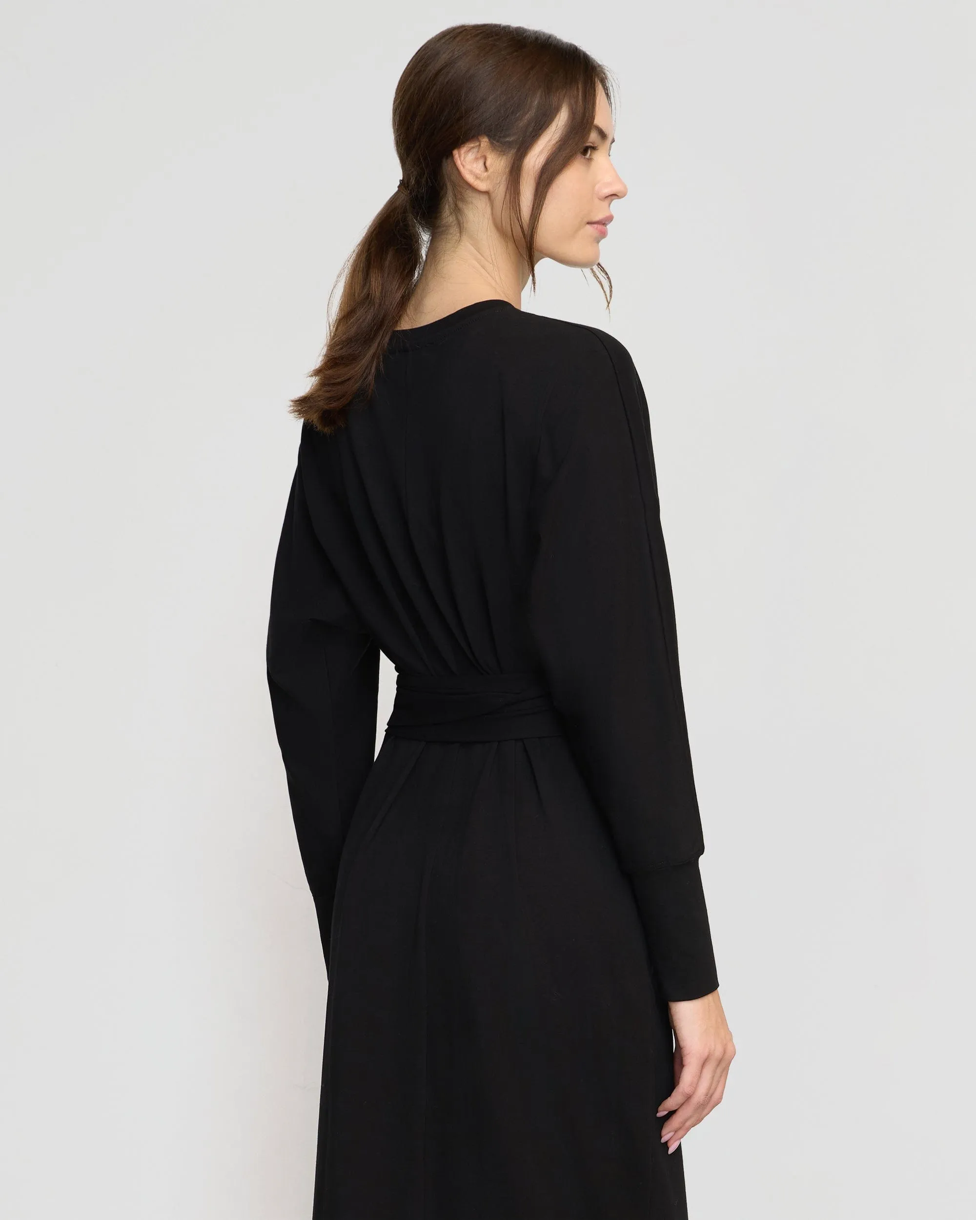 Elegant Waist Comfy Look Wei Tie-Front Organic Cotton Dress