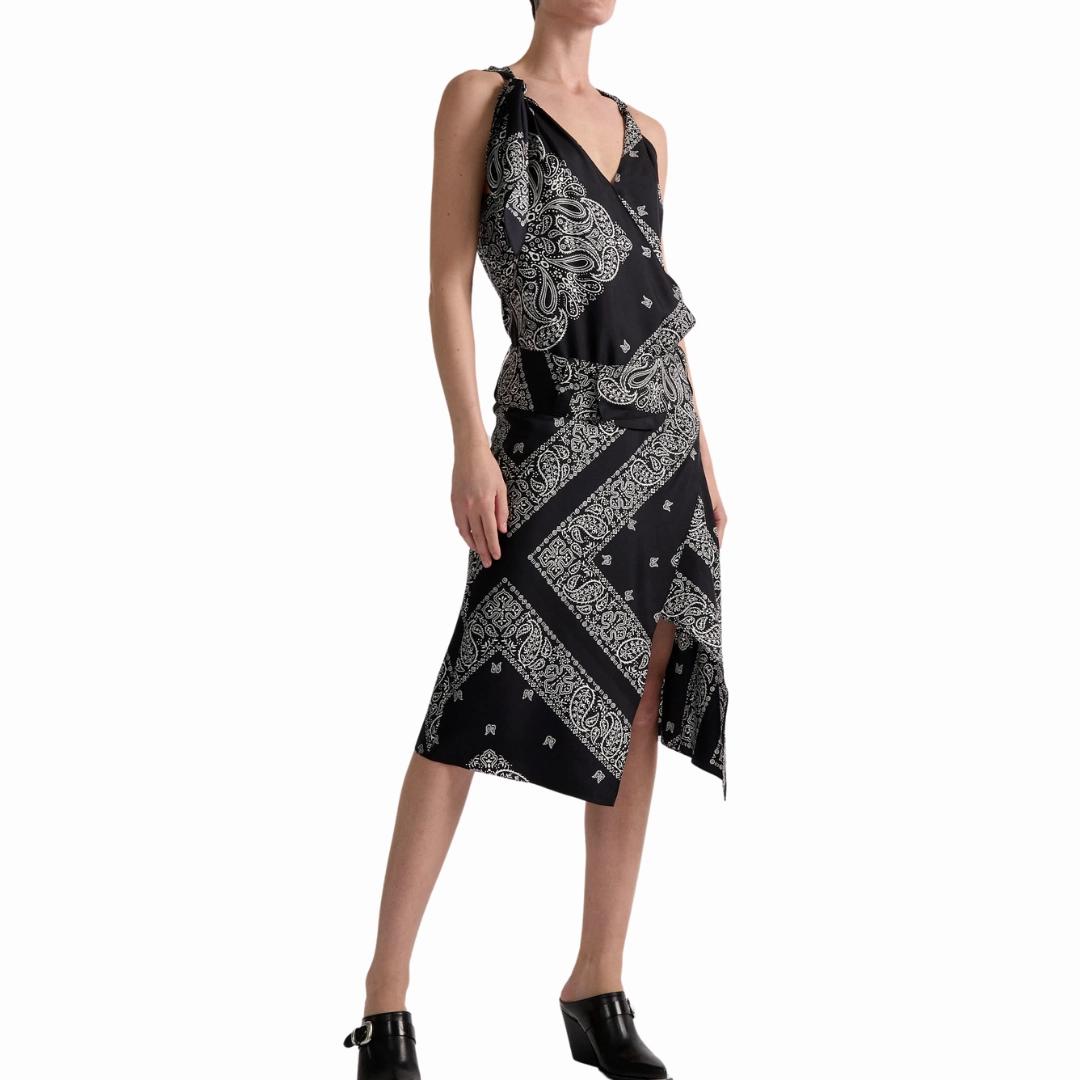 Calm Style Glossy Detail Bandana Print Midi Dress