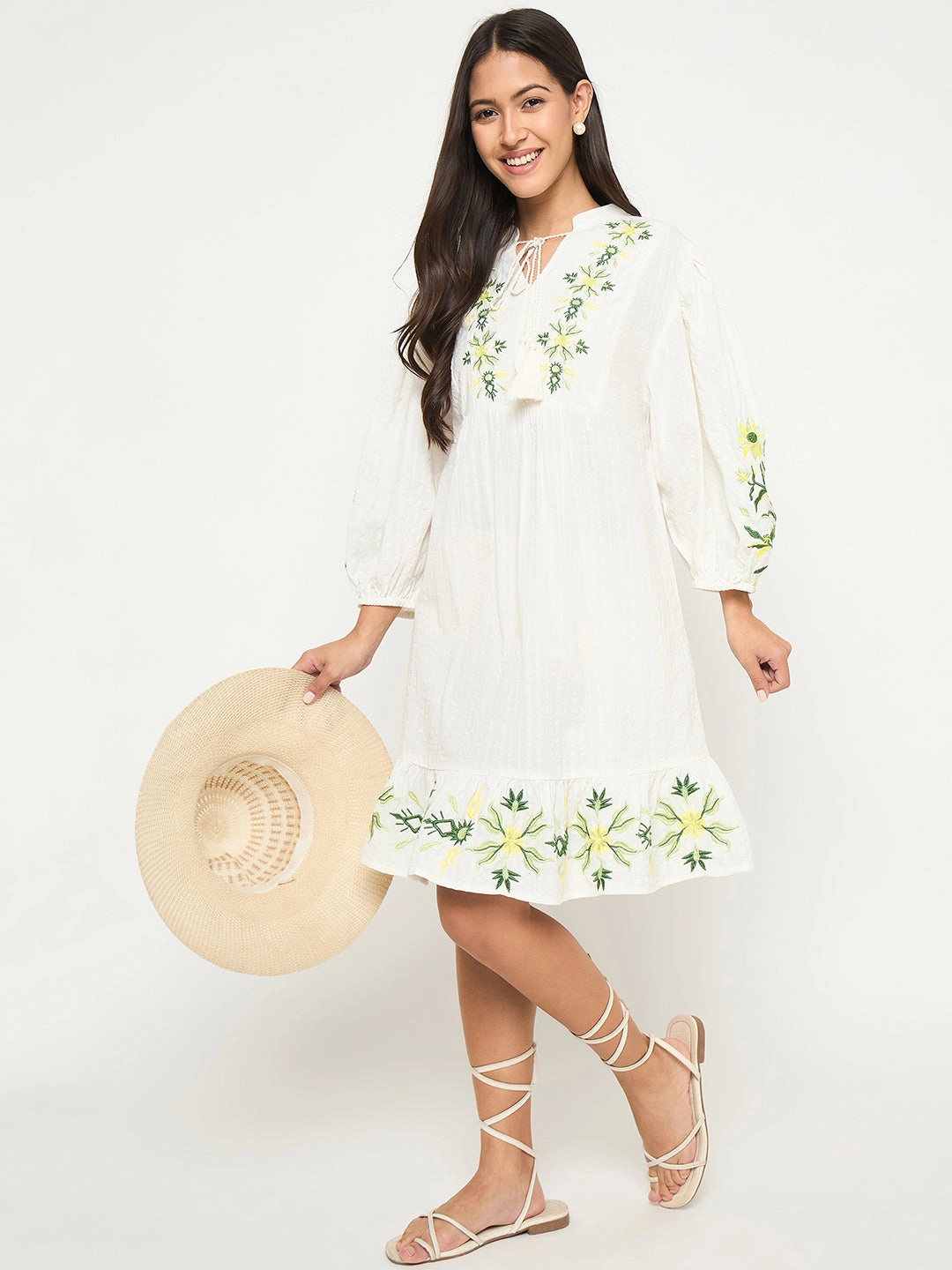 Soft Profile Madame Shanaya Kapoor Floral Embroidered Fit and Flare White Mini Dress