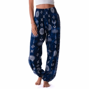 Nightfall Blue Lotus Moon Harem Pants Durable Seams Practical Look
