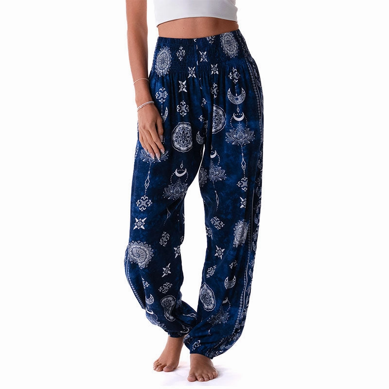 Nightfall Blue Lotus Moon Harem Pants Durable Seams Practical Look