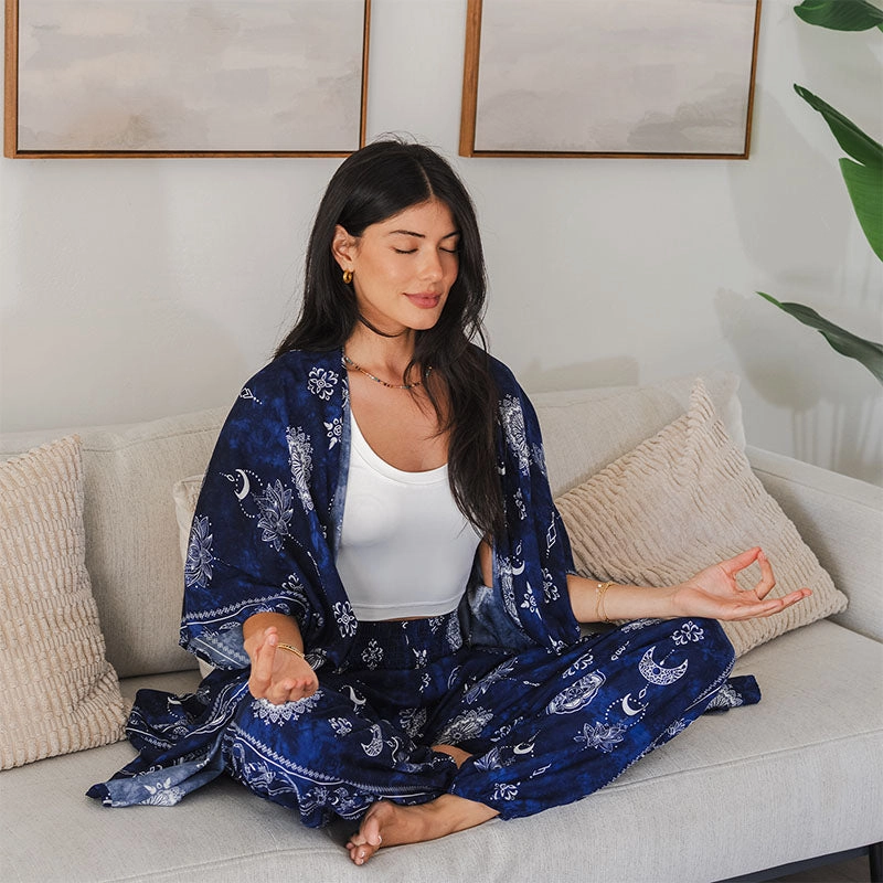 Seasonal Basic Layering Essential Nightfall Blue Lotus Moon Lounge Set