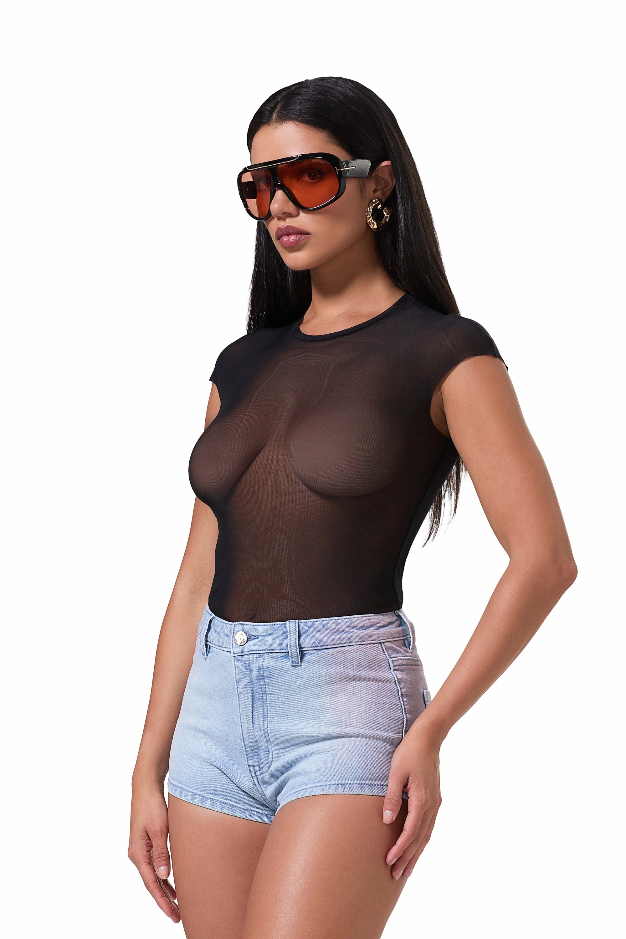Stretchy Top StainRepellentCoating Nina Mesh Top - Noir