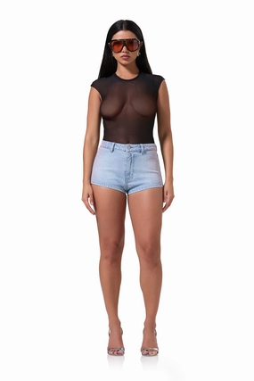 Nina Mesh Top - Noir Taped Neckline