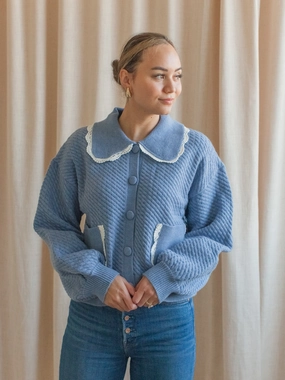 Nina Ribbed Cardigan - Sky Reflective Yarn Accent