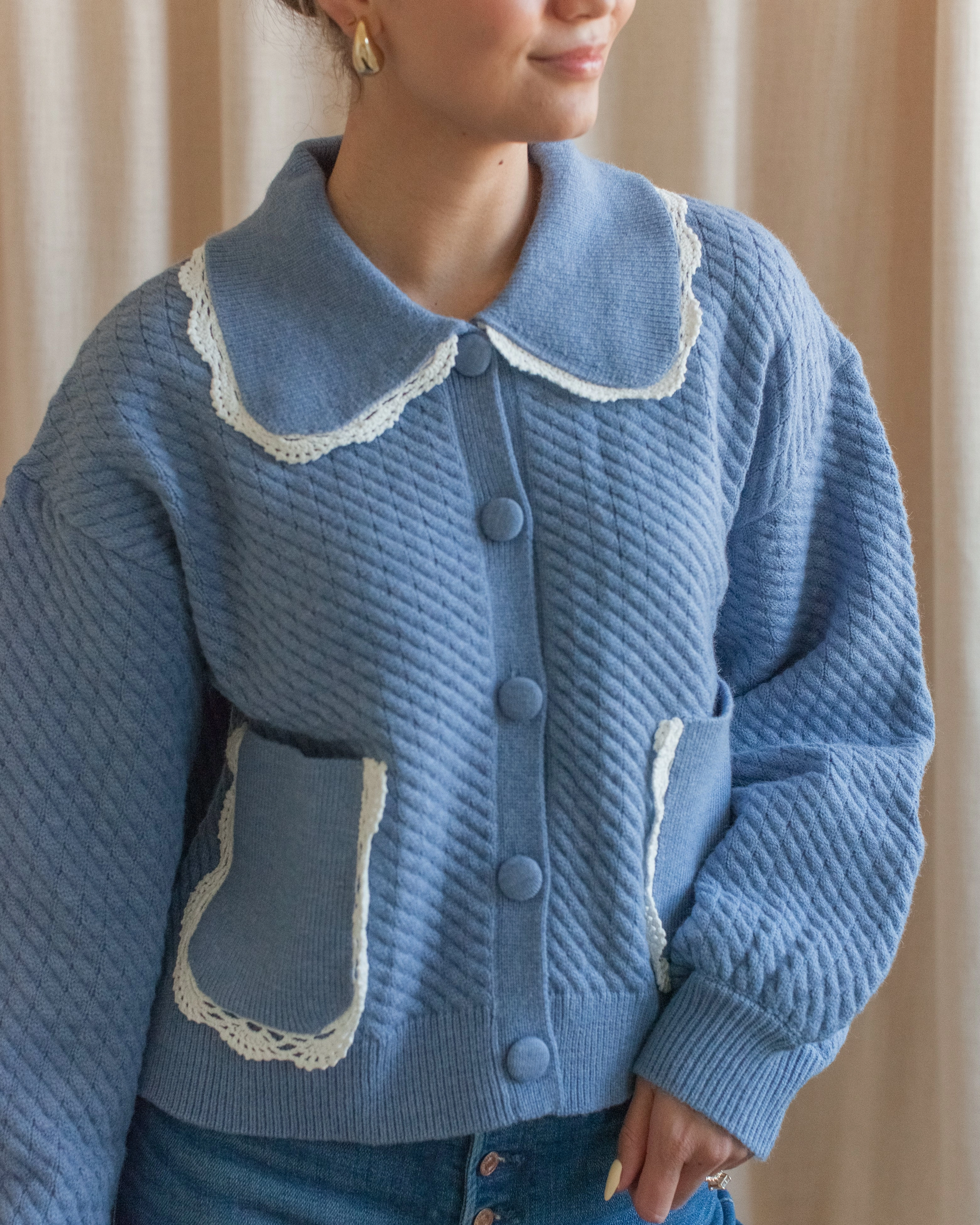 Lightweight Material Fresh Warmth Nina Ribbed Cardigan - Sky