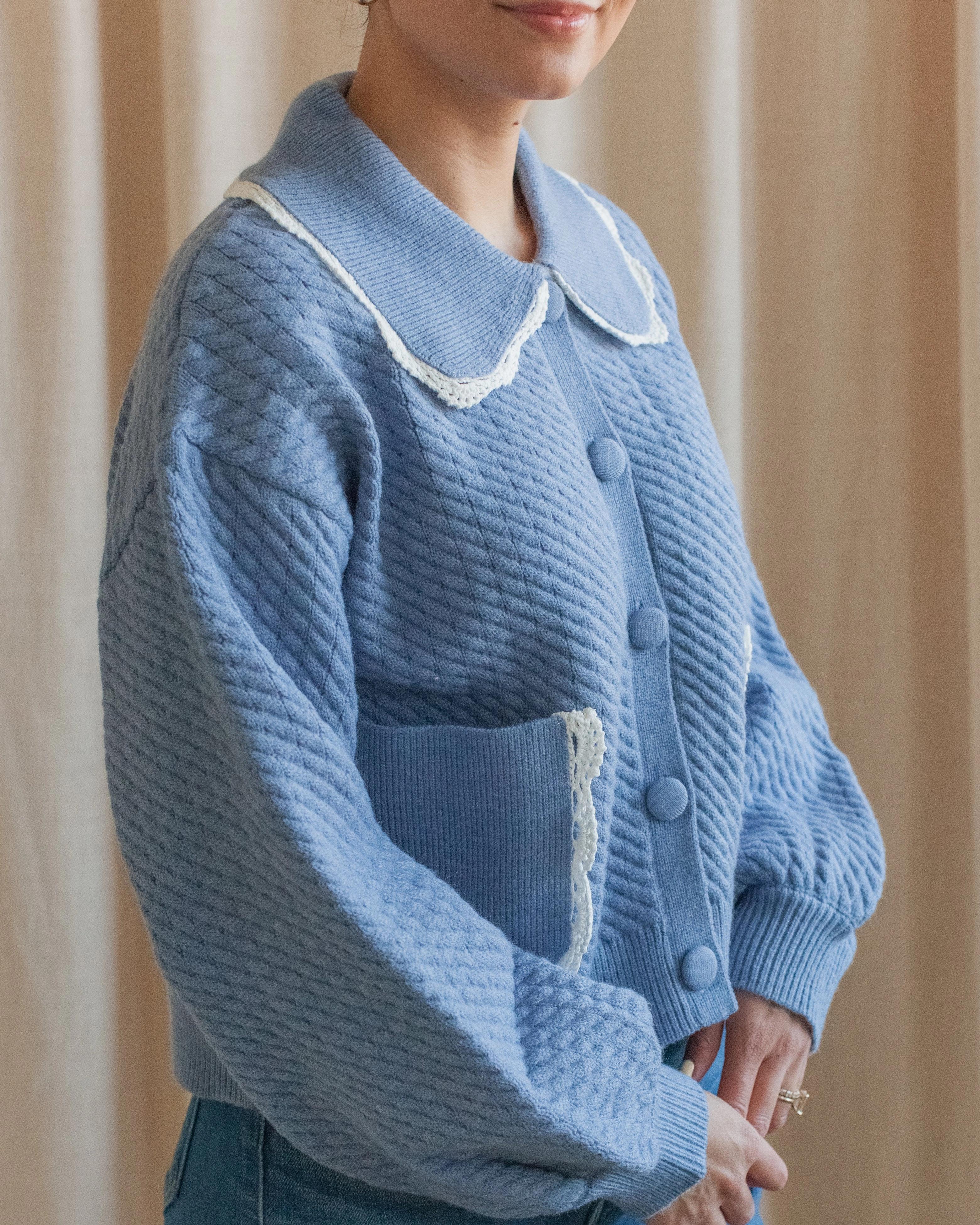 High Elasticity Fiber Nina Ribbed Cardigan - Sky