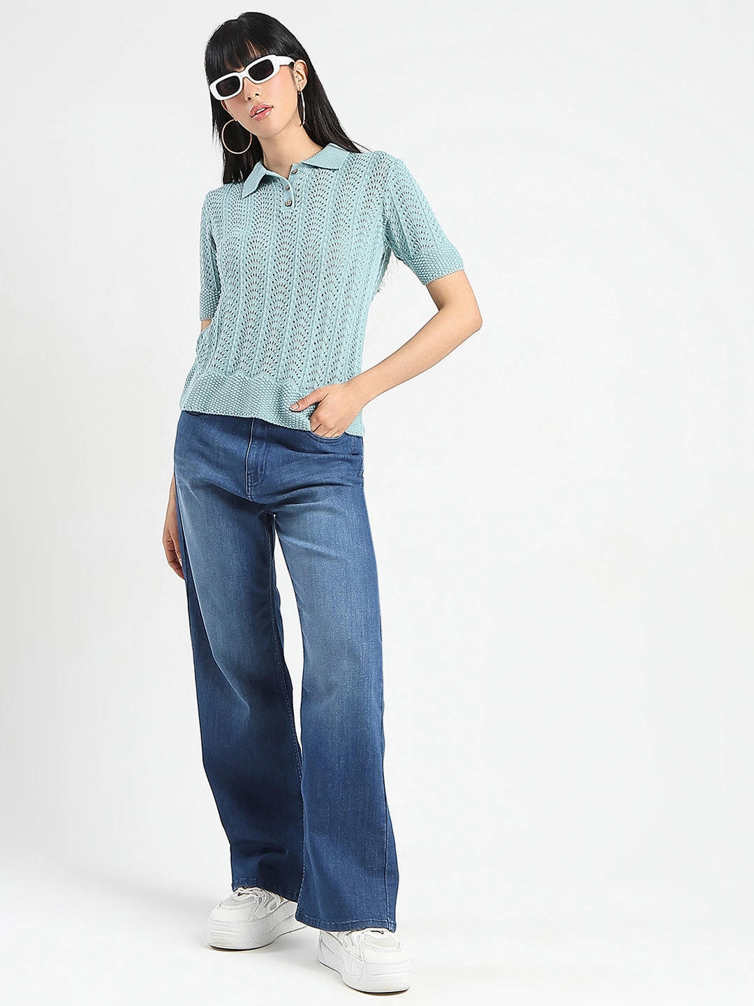 Everyday Confidence Madame Stone Wash Wide Leg Dark Blue Jeans