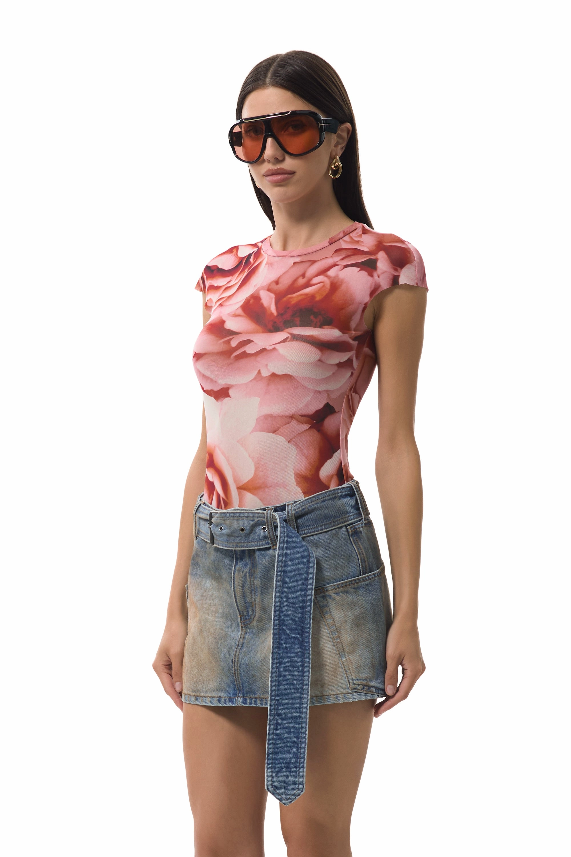 UV Protection Enhanced Rolled Hem Finish Nina Top - Peach Roses