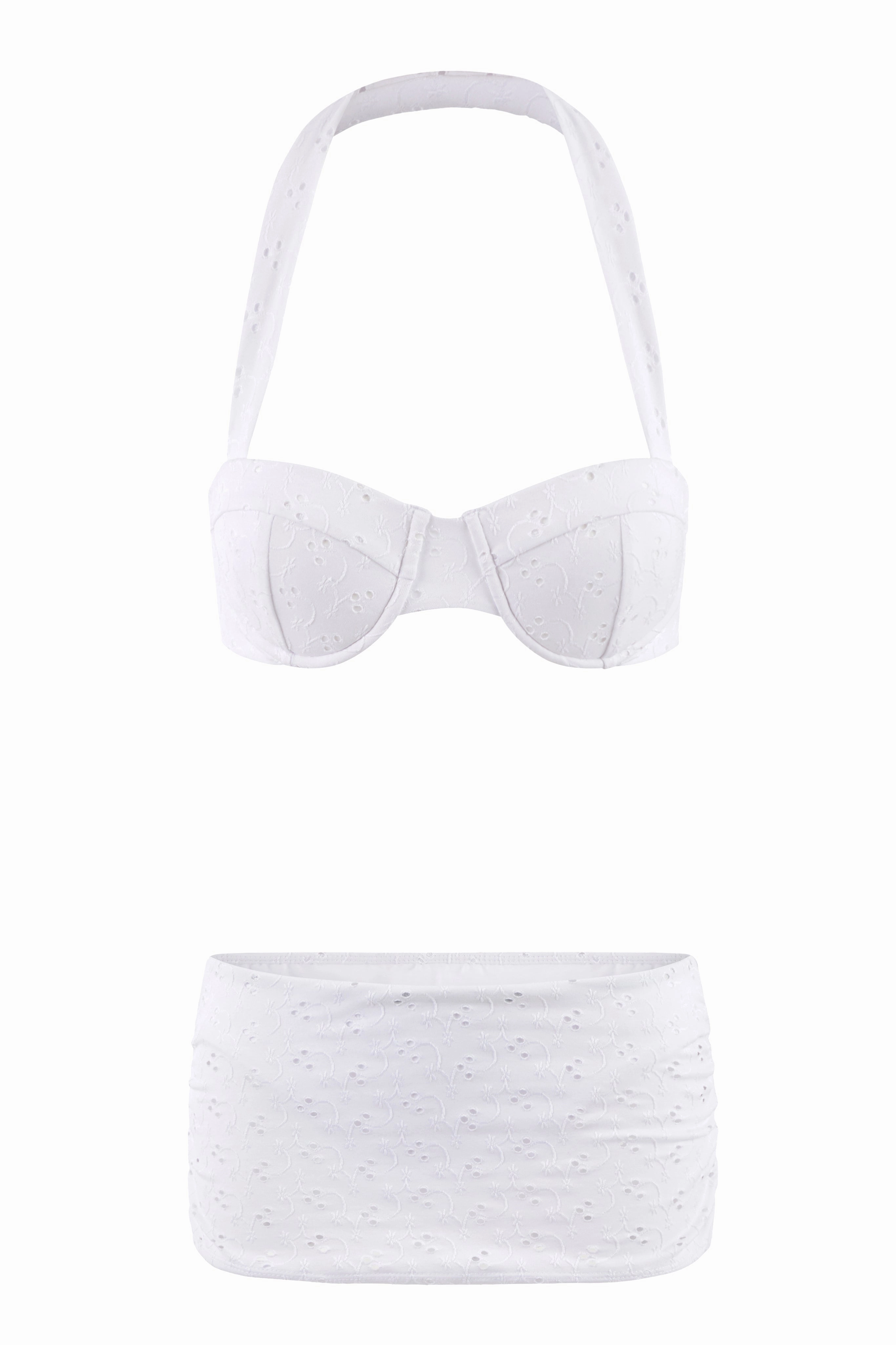 Priscilla Underwire Bikini Top | Milk Eyelet LayeredCollar