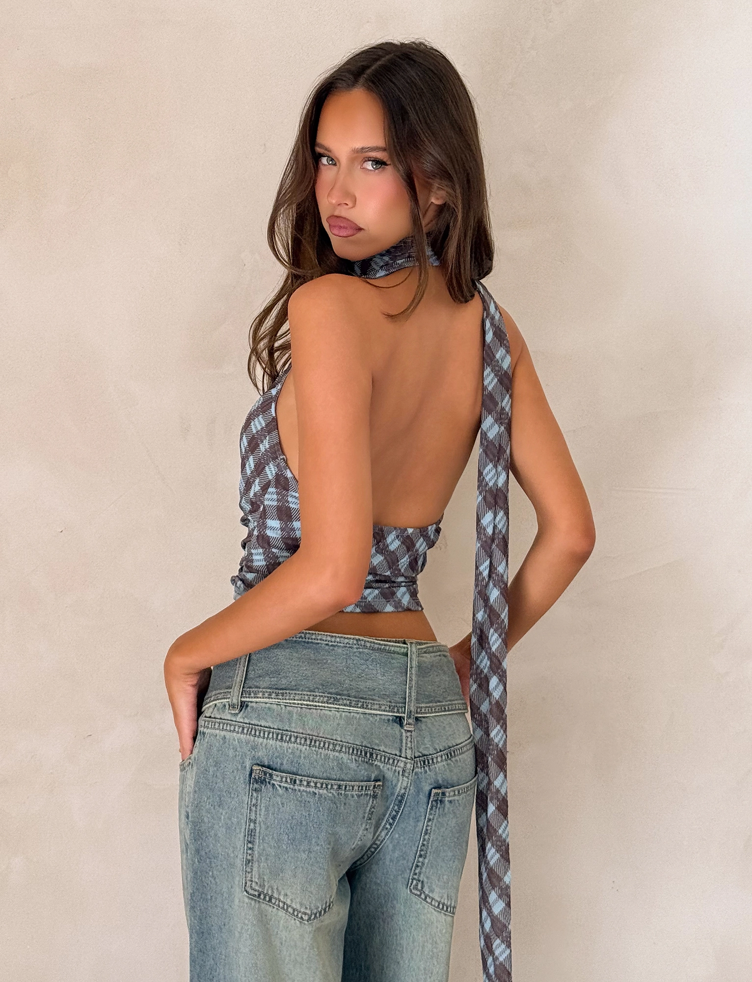 NOBLE TOP - BLUE CHECK Cozy Cardigan