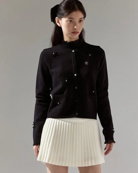 Leather flower trimmed cardigan - Black Reflective details