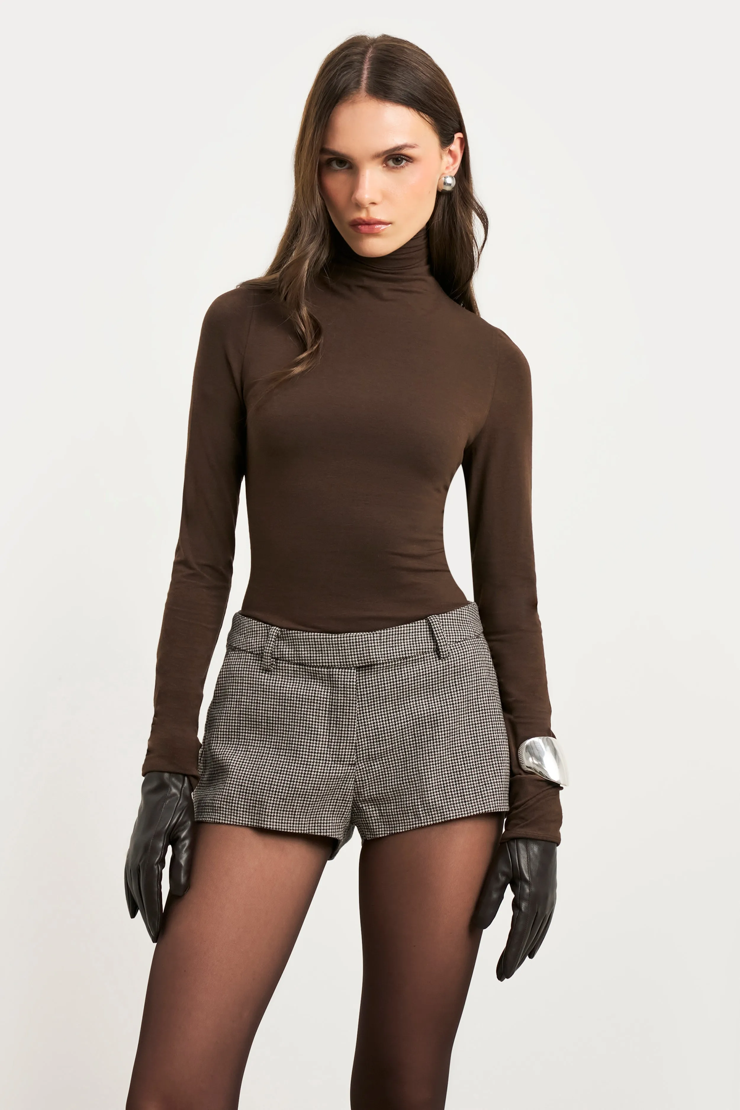 Crisp Texture semi-formal look Tailored Mid Rise Micro Shorts - Houndstooth
