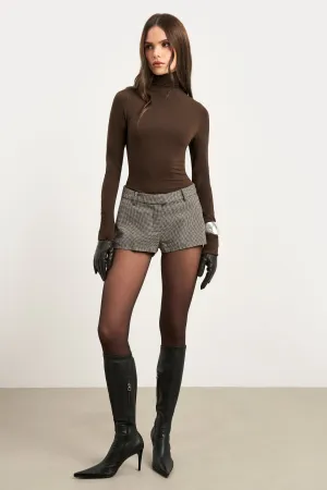 Tailored Mid Rise Micro Shorts - Houndstooth Stretch Comfort