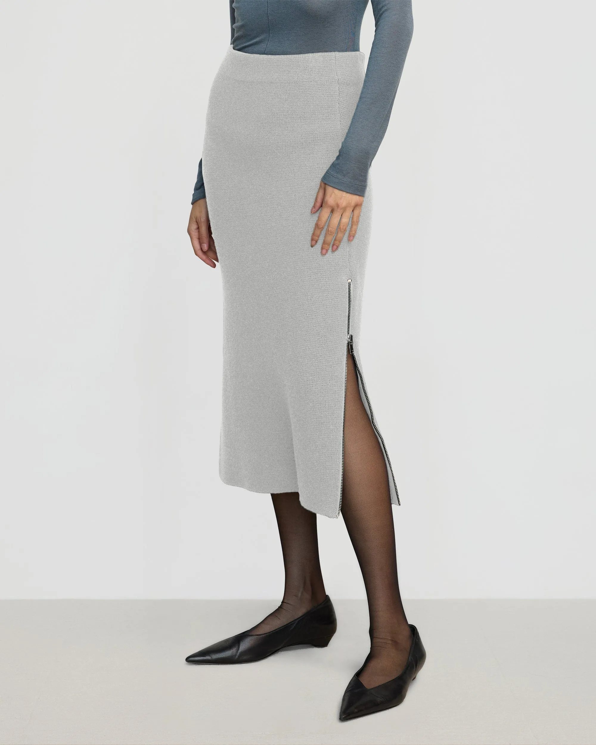 Esti Side-Zip Organic Cotton-Wool Skirt Push Button Closure