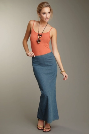 Breathable Lining Fall Favorite Stretch Denim Back Rouched Skirt - Blue Denim