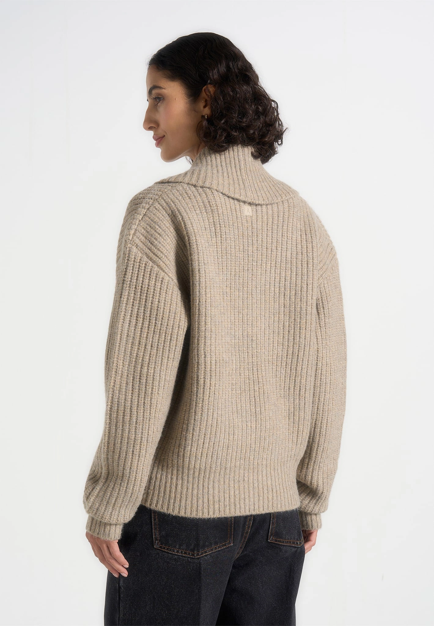 Azra - Plunge Knit Jumper - Taupe High Elasticity
