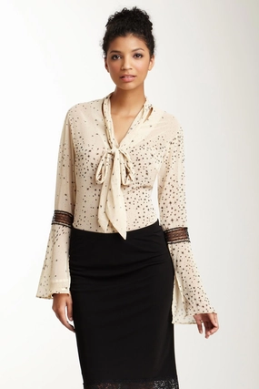 Lace Sleeve Scarf Shirt - Beige Star MultiDirectionalStretch