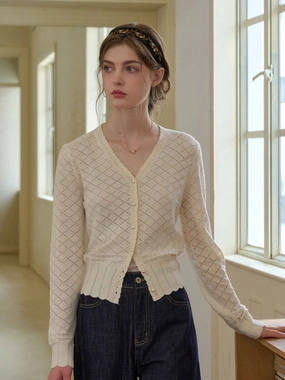 Street Casual Style Raelyn V-Neck Texture Cotton Cardigan