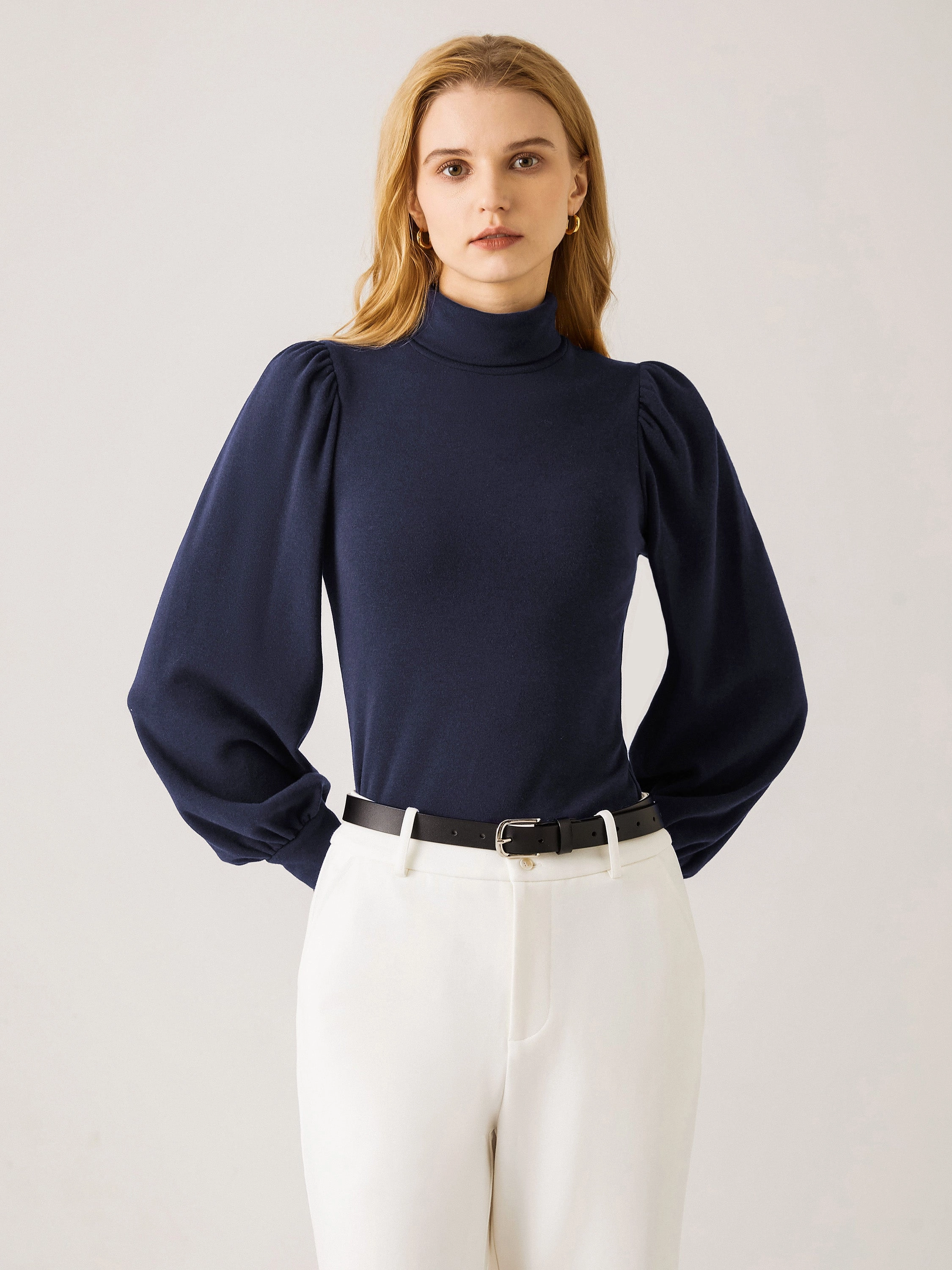 DropShoulder Turtleneck Puff Sleeve Top