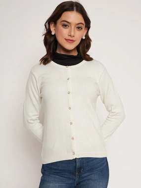 Madame Offwhite Round Neck Cardigan Thermal Insulation Layer Smooth Stitching
