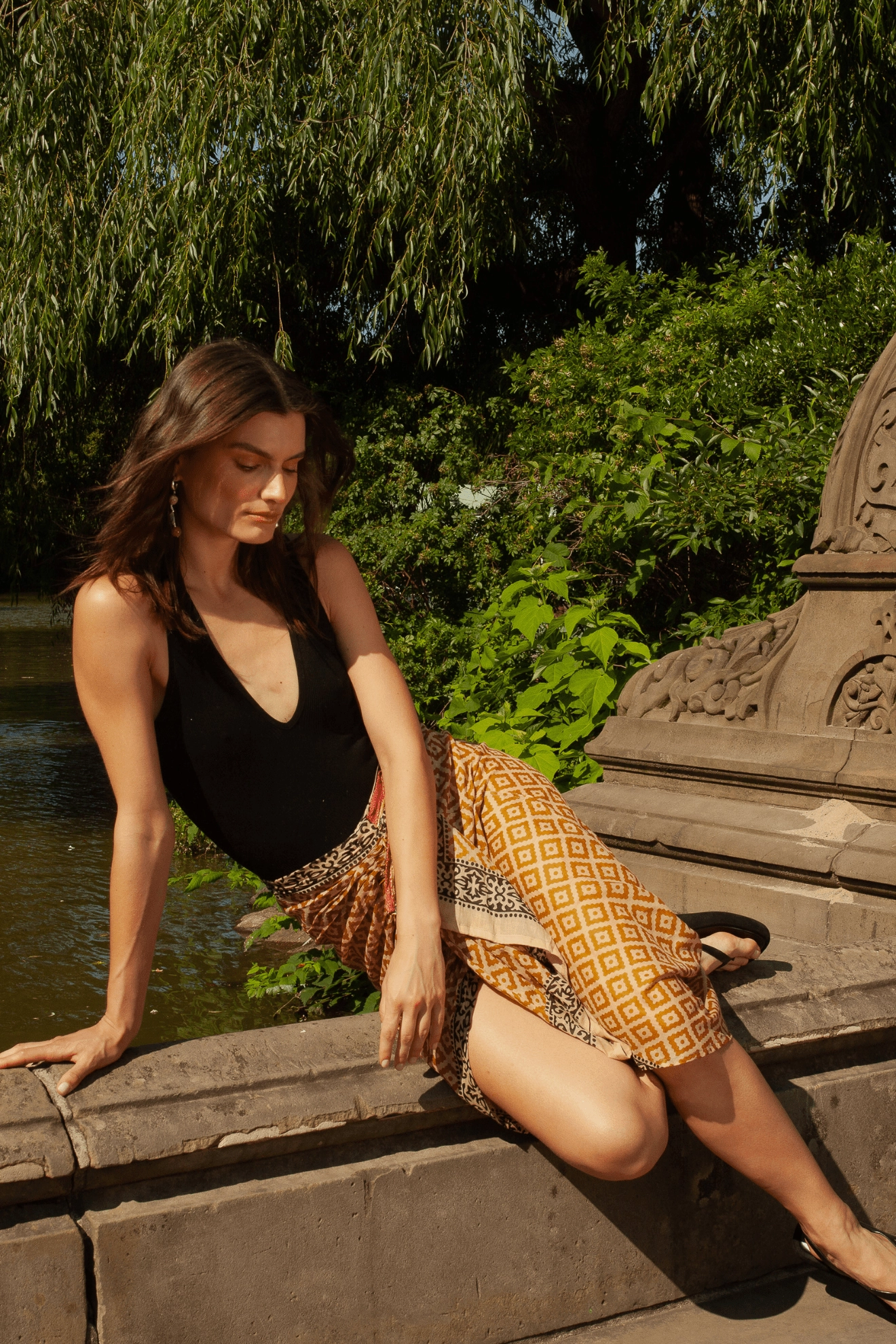 Celebrity Style Pleated Construction Ashi II Pareo Skirt