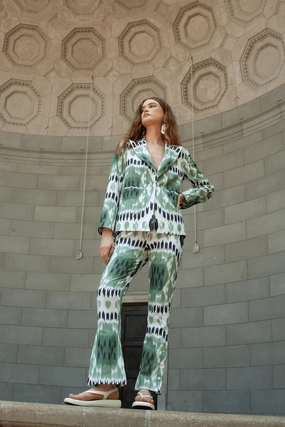 Ikat Pants Green Layering Piece High Density Weave