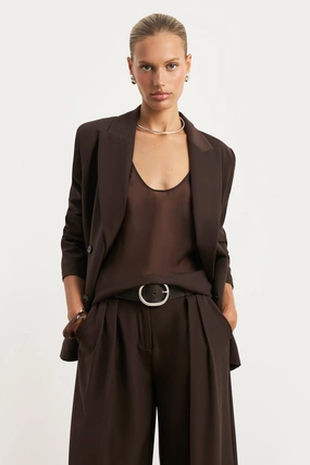 Dropped Waist Double Breasted Blazer - Carob Compression seams Spandex