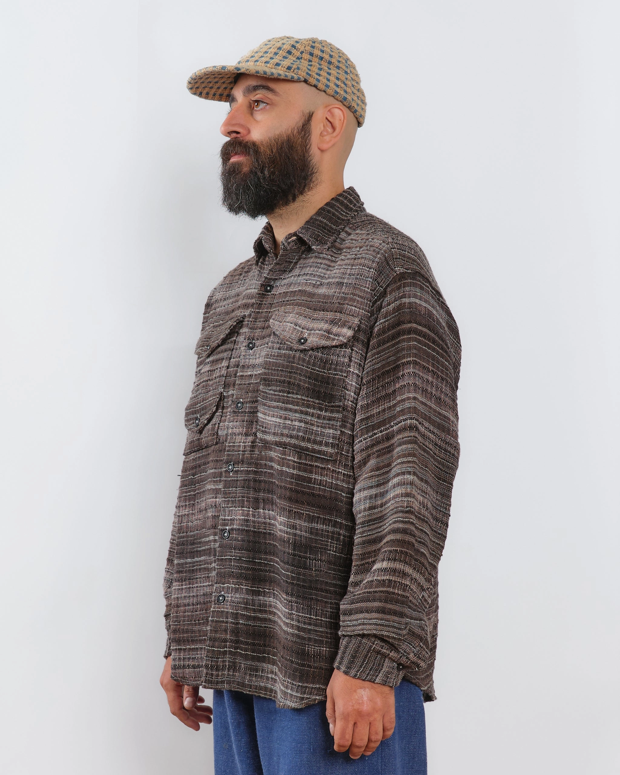 Harvest Shirt - Grey Handloom Multi Functional Pockets Floral Motif