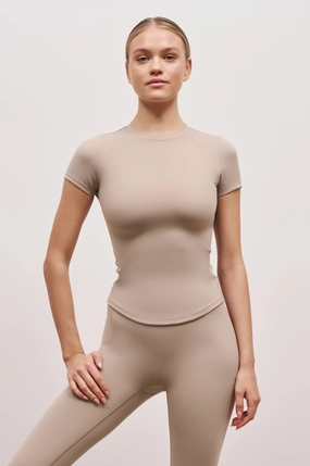 Recycled Polyester Material Base Sculpting T Shirt - Taupe