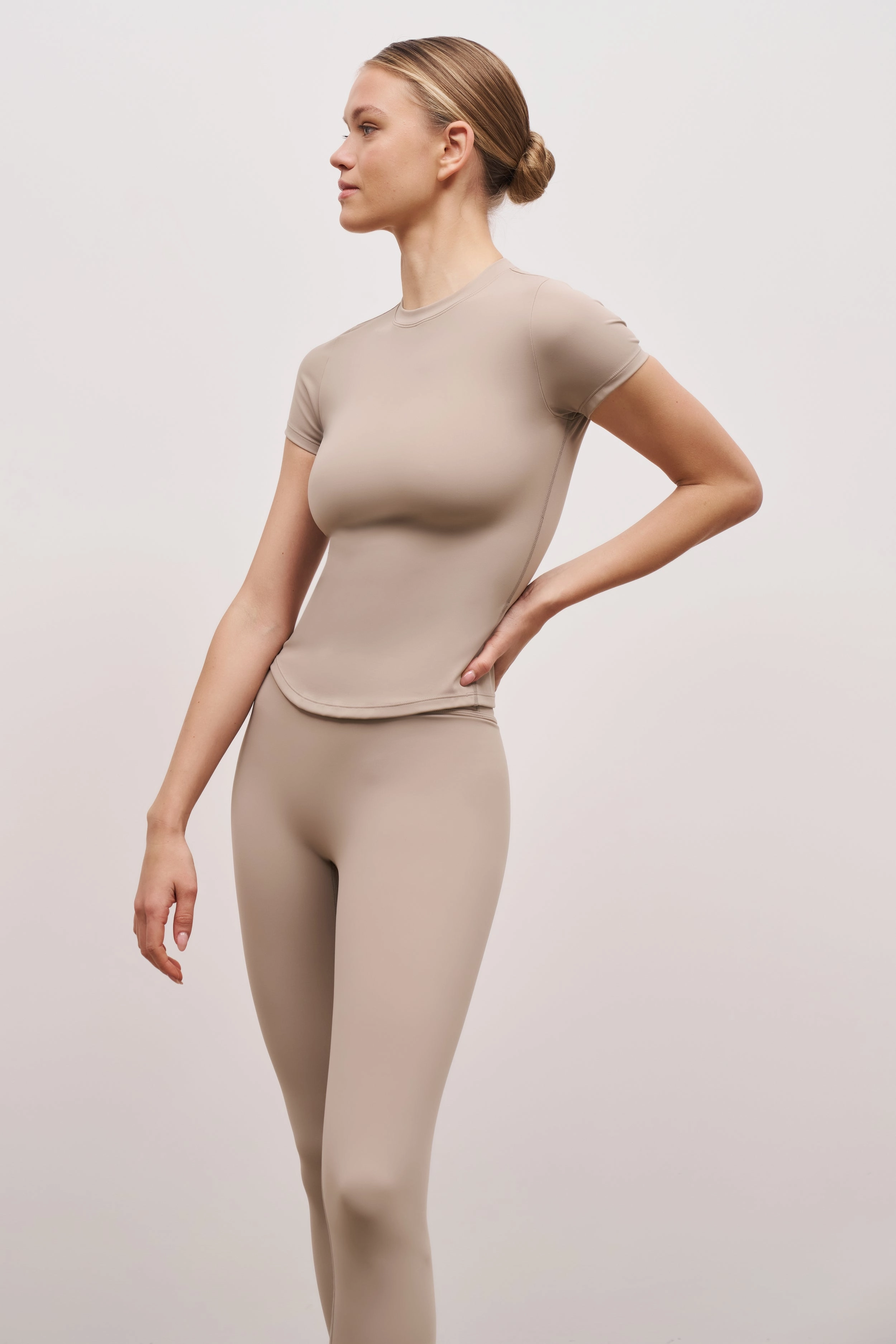 Versatile Layering Piece BlendMaterials Base Sculpting T Shirt - Taupe