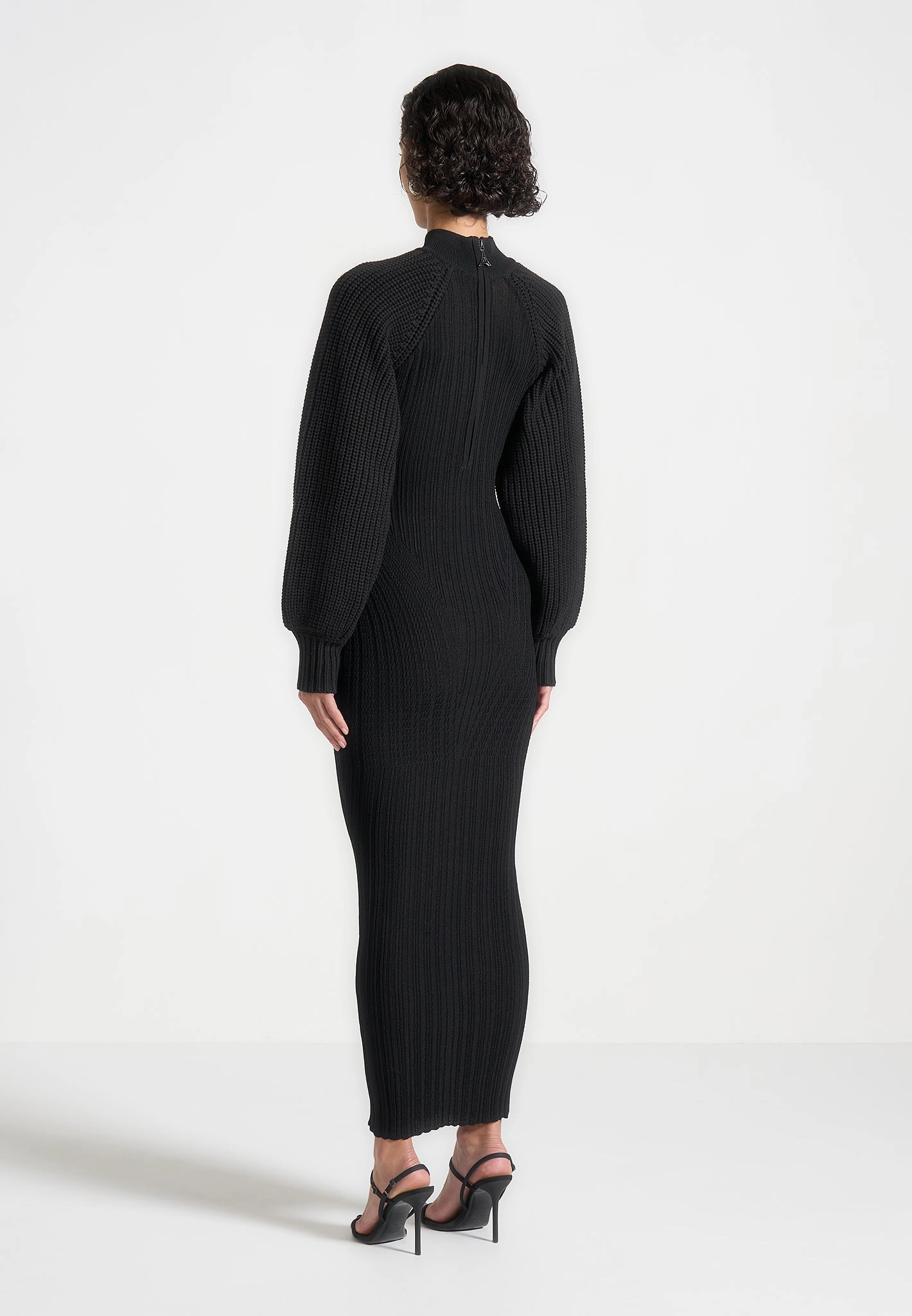 Balloon Sleeve Knitted Contour Maxi Dress - Black OdorResistant Fabric FadeResistant Color