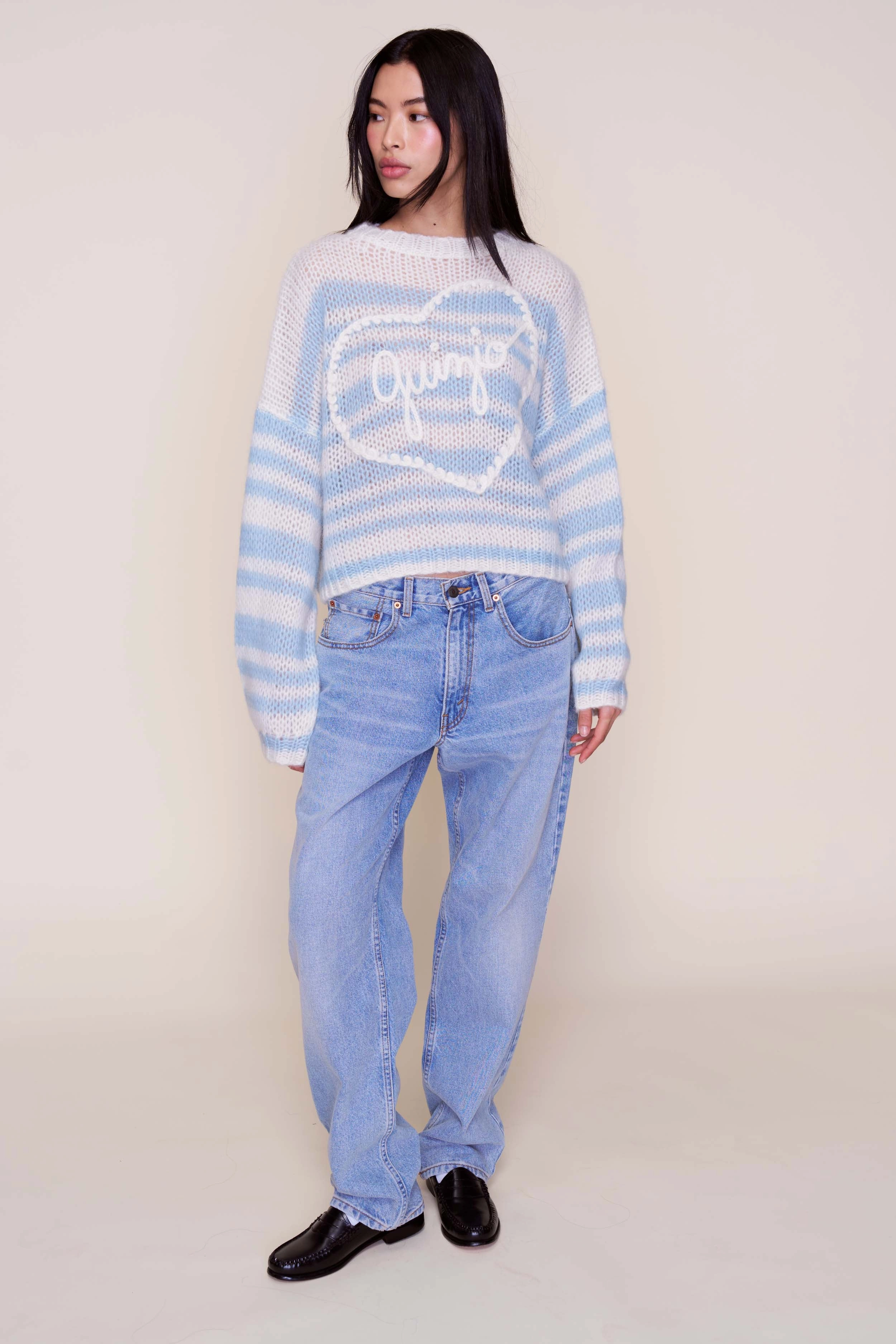 Guizio Mohair-Blend Heart Sweater Inner Layer NonRestrictive Cuff Design