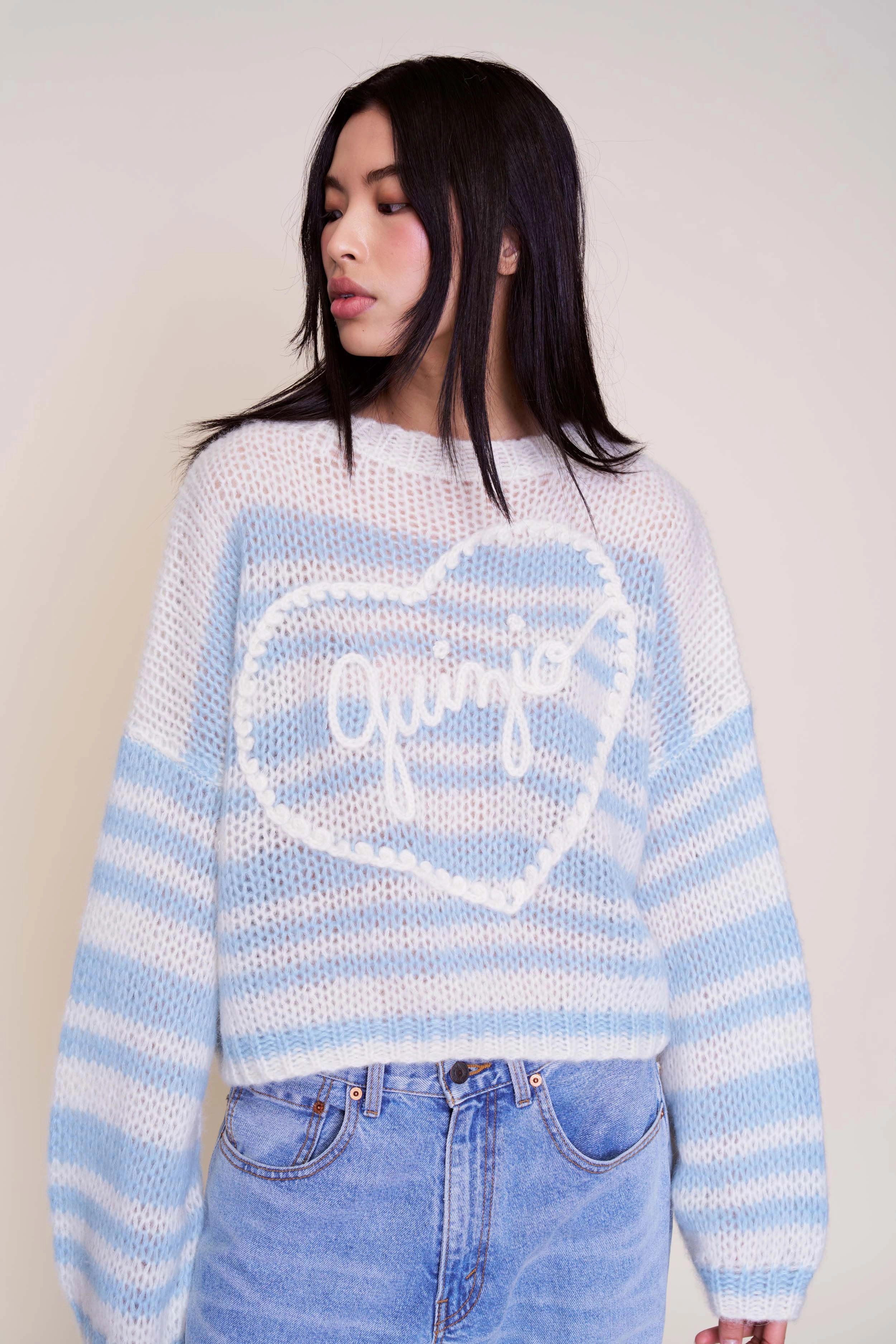Biodegradable Fiber Blend Outdoor Warmth Guizio Mohair-Blend Heart Sweater