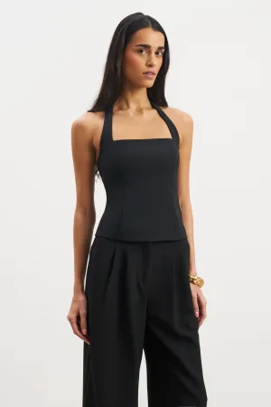 Effortless Tailored Halter Bodice Top - Black Breathable mesh lining