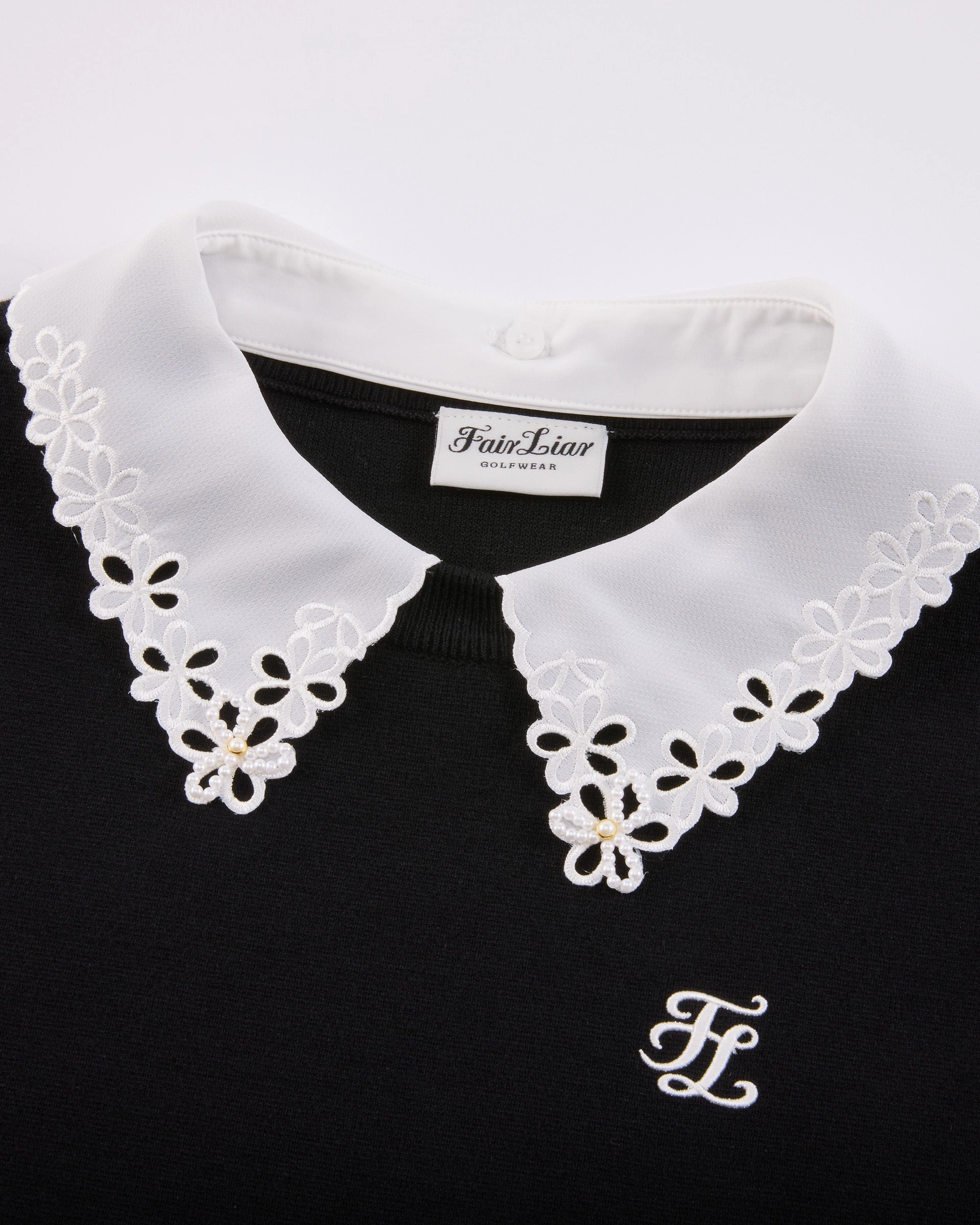 Layered Collar Structure Detachable beaded lace collar knit - Black