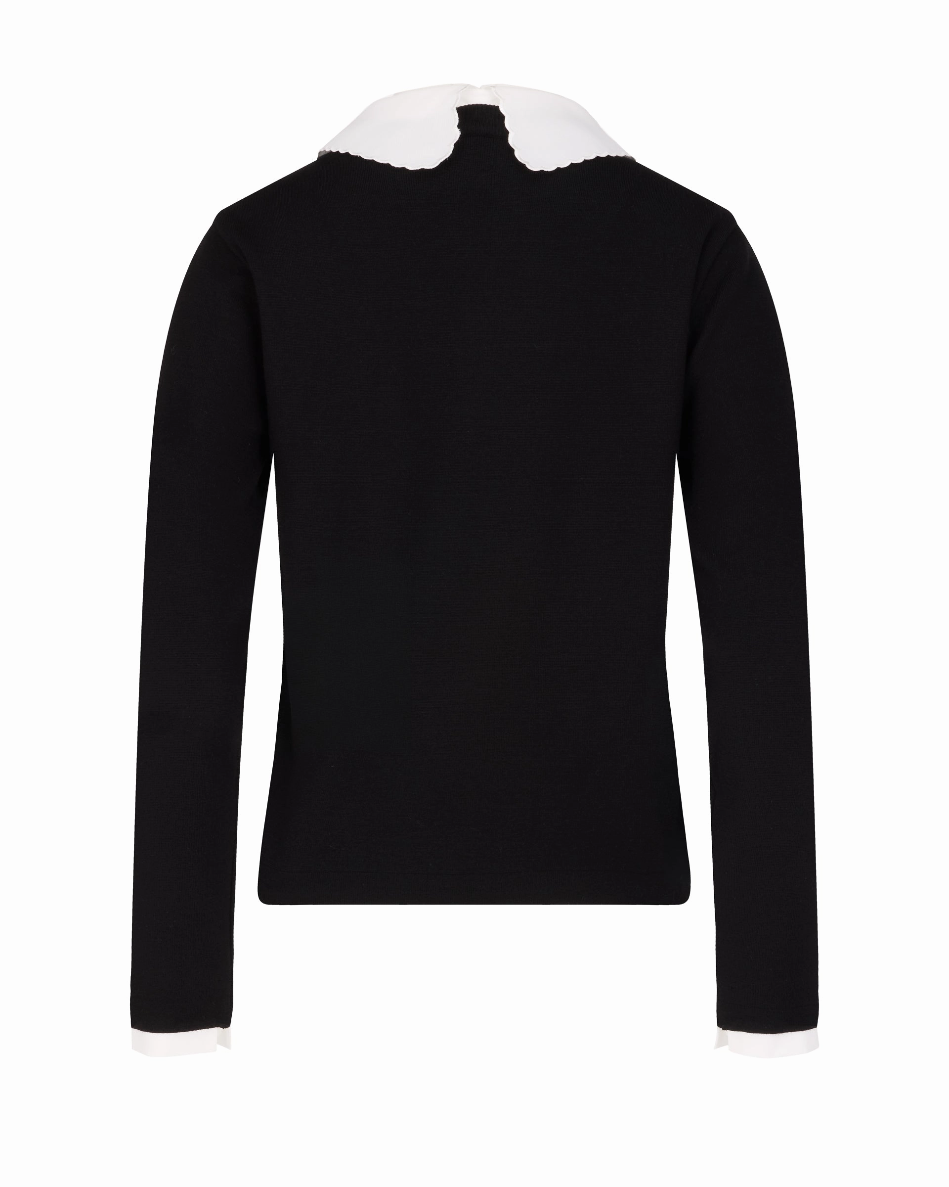 Detachable beaded lace collar knit - Black Curved Hem