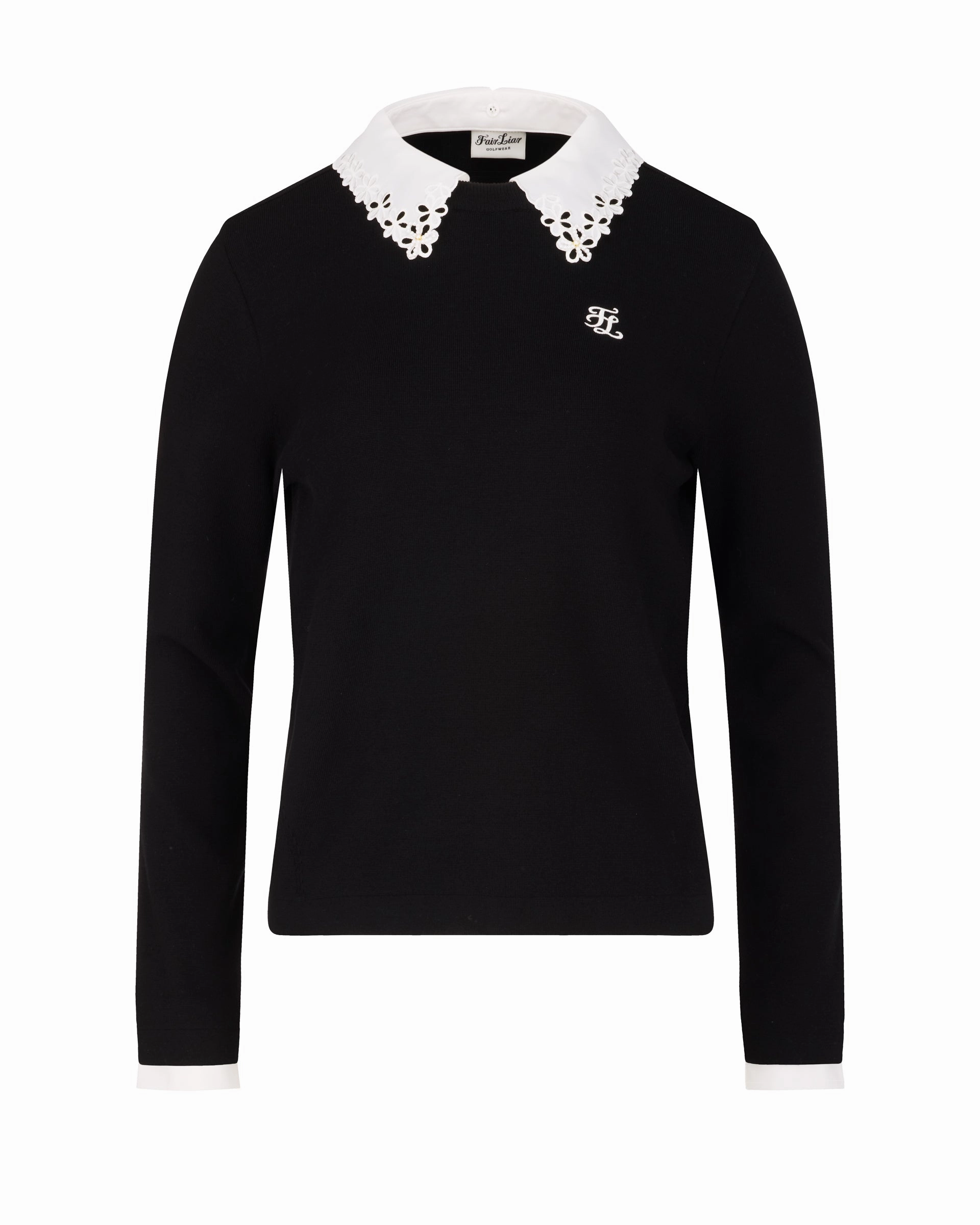 Contemporary Cut Detachable beaded lace collar knit - Black