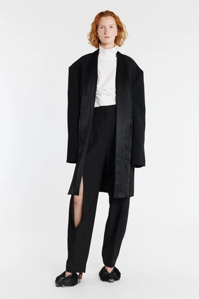 Eco Friendly Construction Fleece Inside Cummerbund Collar Tuxedo Jacket Black