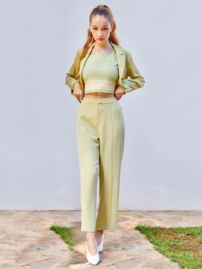 Old Style Ultra Flexible Madame Lapel Collar Lime Green Crop Blazer