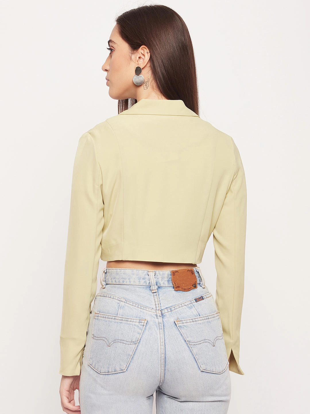 Madame Lapel Collar Lime Green Crop Blazer Flex Fit Design