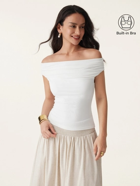 Light Fabric Multi Directional Mobility Ruched Off-shoulder New Airy Brami Top