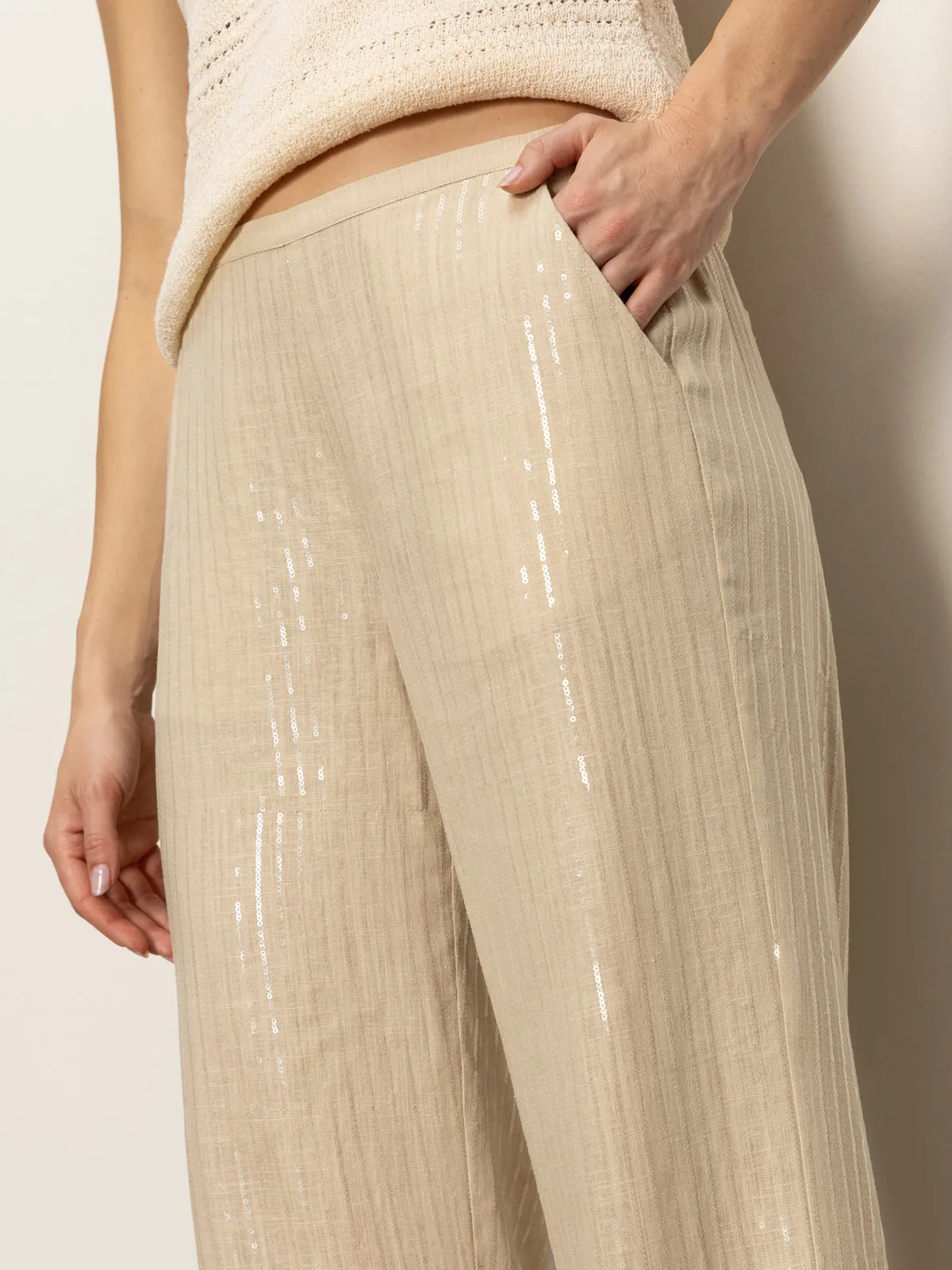 Active Motion Coastal Semi-High Rise Pant Sand Sequin Stripe
