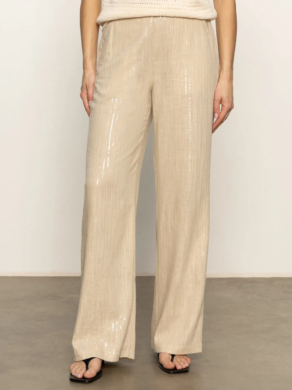 Coastal Semi-High Rise Pant Sand Sequin Stripe Plaid detail Anti Static Lining