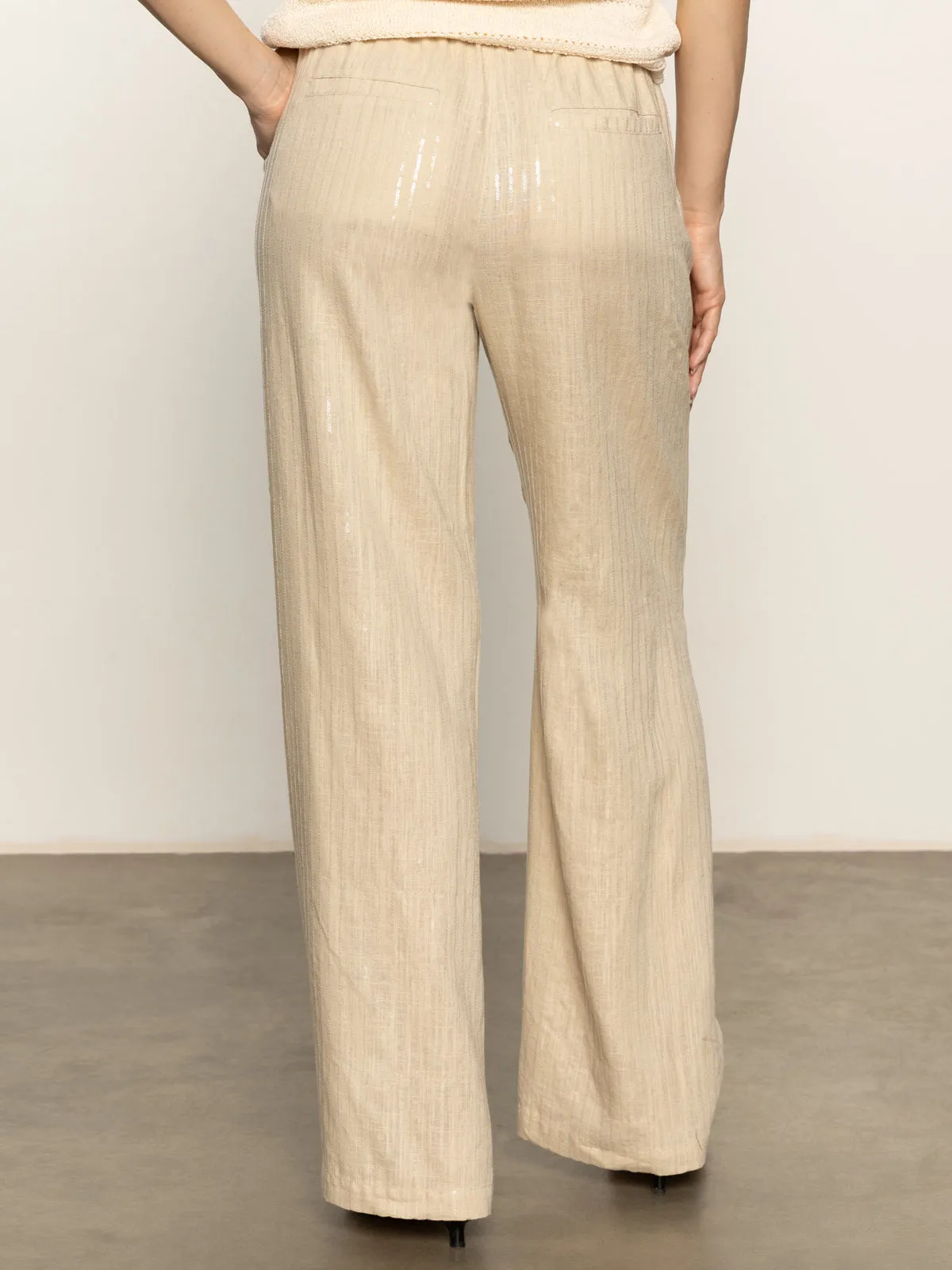 Coastal Semi-High Rise Pant Sand Sequin Stripe StainResistantCoating Comfort Wear Fit