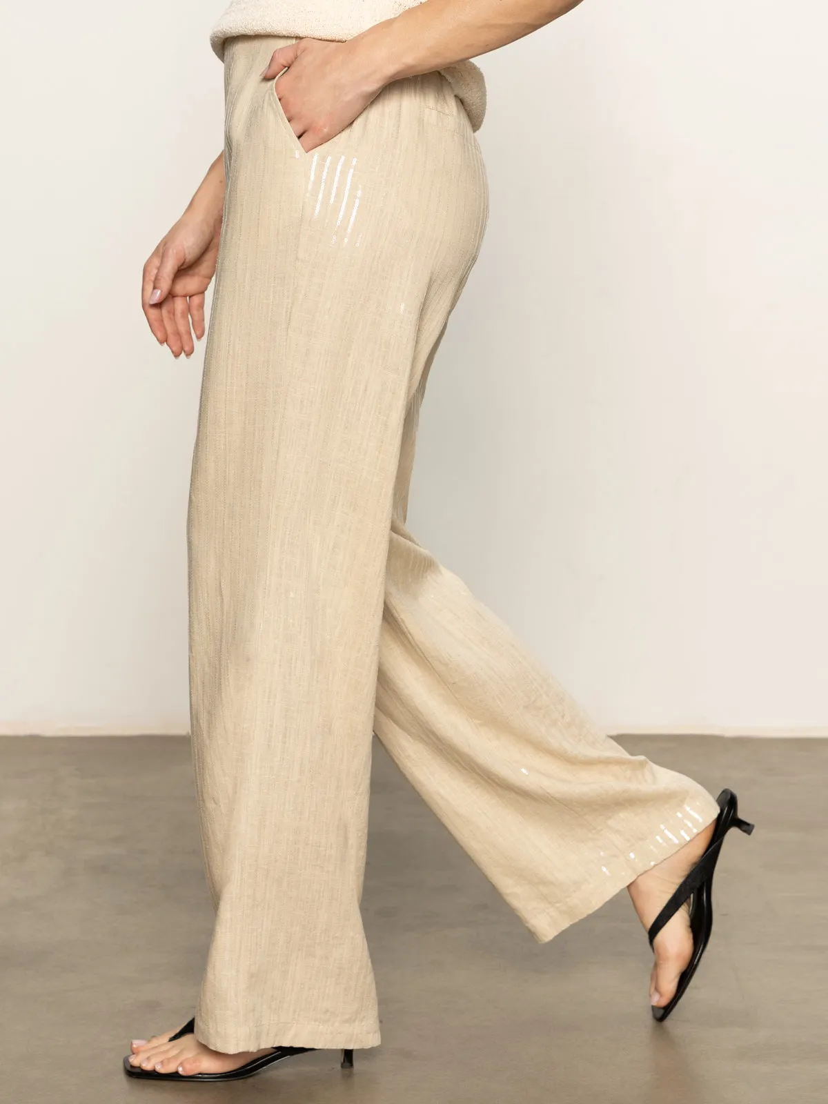 Windproof Membrane Functional Comfort Wear Coastal Semi-High Rise Pant Sand Sequin Stripe