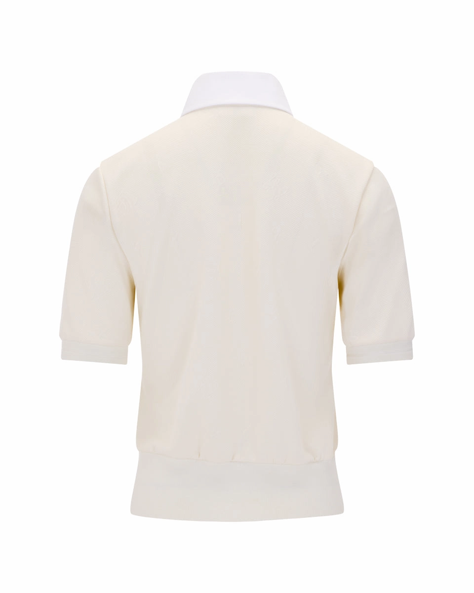 Glow In The Dark Accent Trim Formal Blouse lettering jacquard t-shirt - Cream