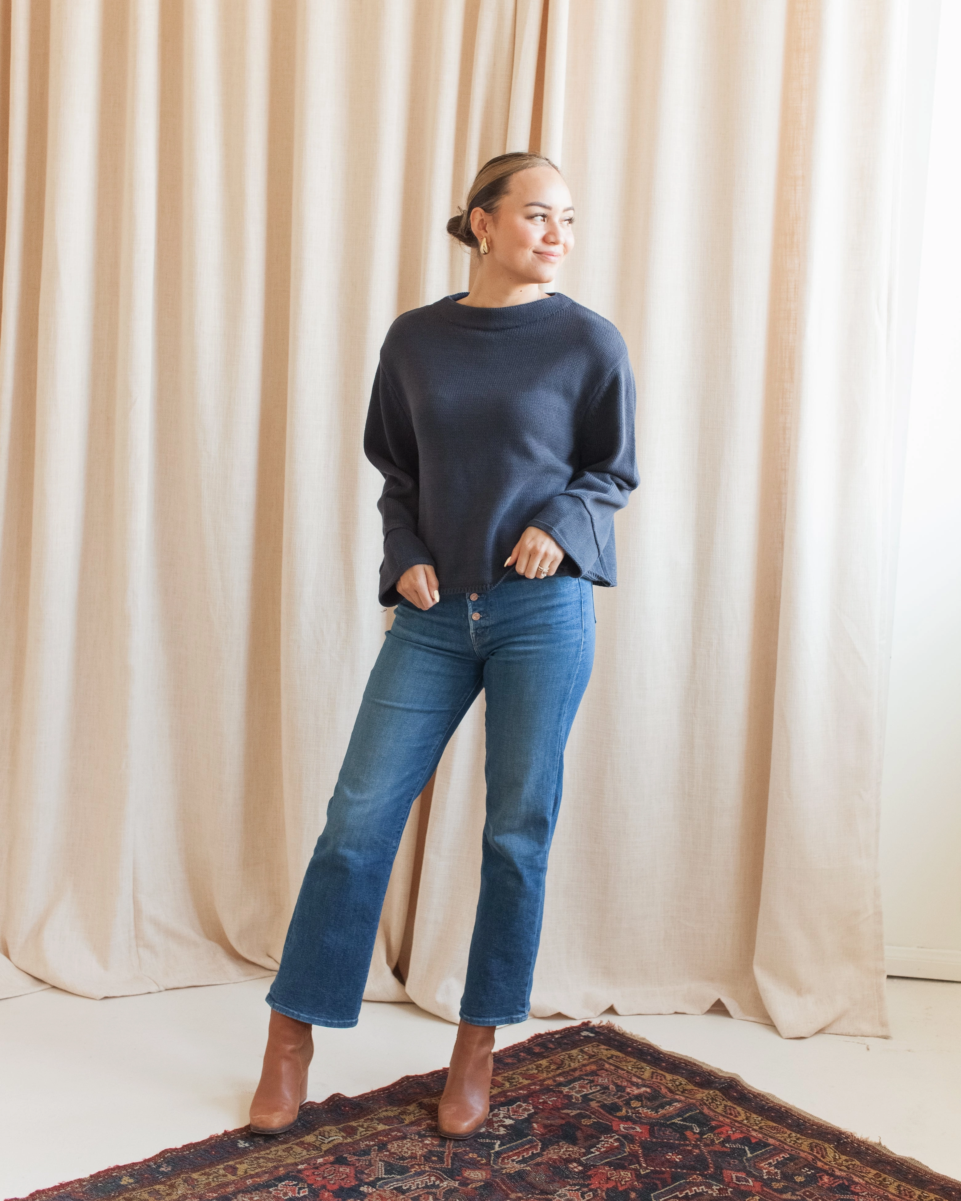 Crewneck Style MoistureWicking Fabric Navy Kensington Knit