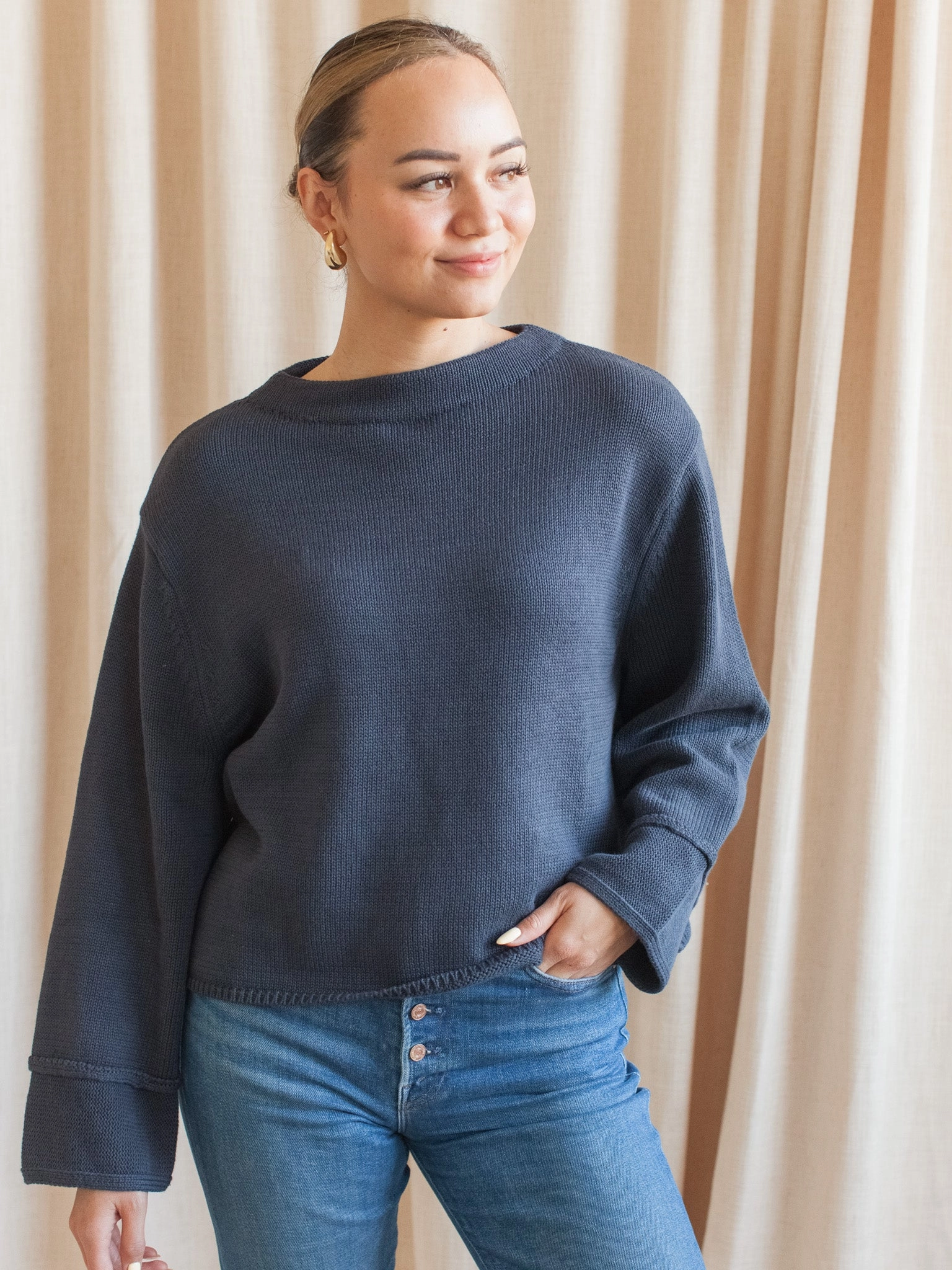 Ribbed collar Navy Kensington Knit