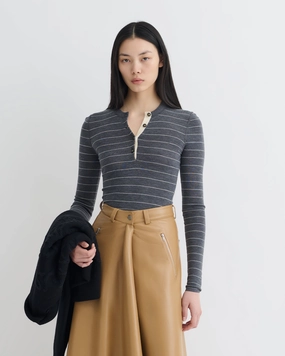 Reversible Layering Tech FlexibleCuffs Ariyah - Striped Terry Merino Top - Grey Stripe